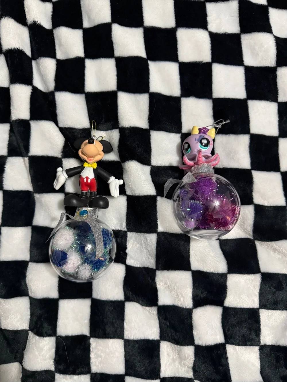 Mickey & Pink Unicorn Glitter Ornament Duo - Black, White, Pink, Purple